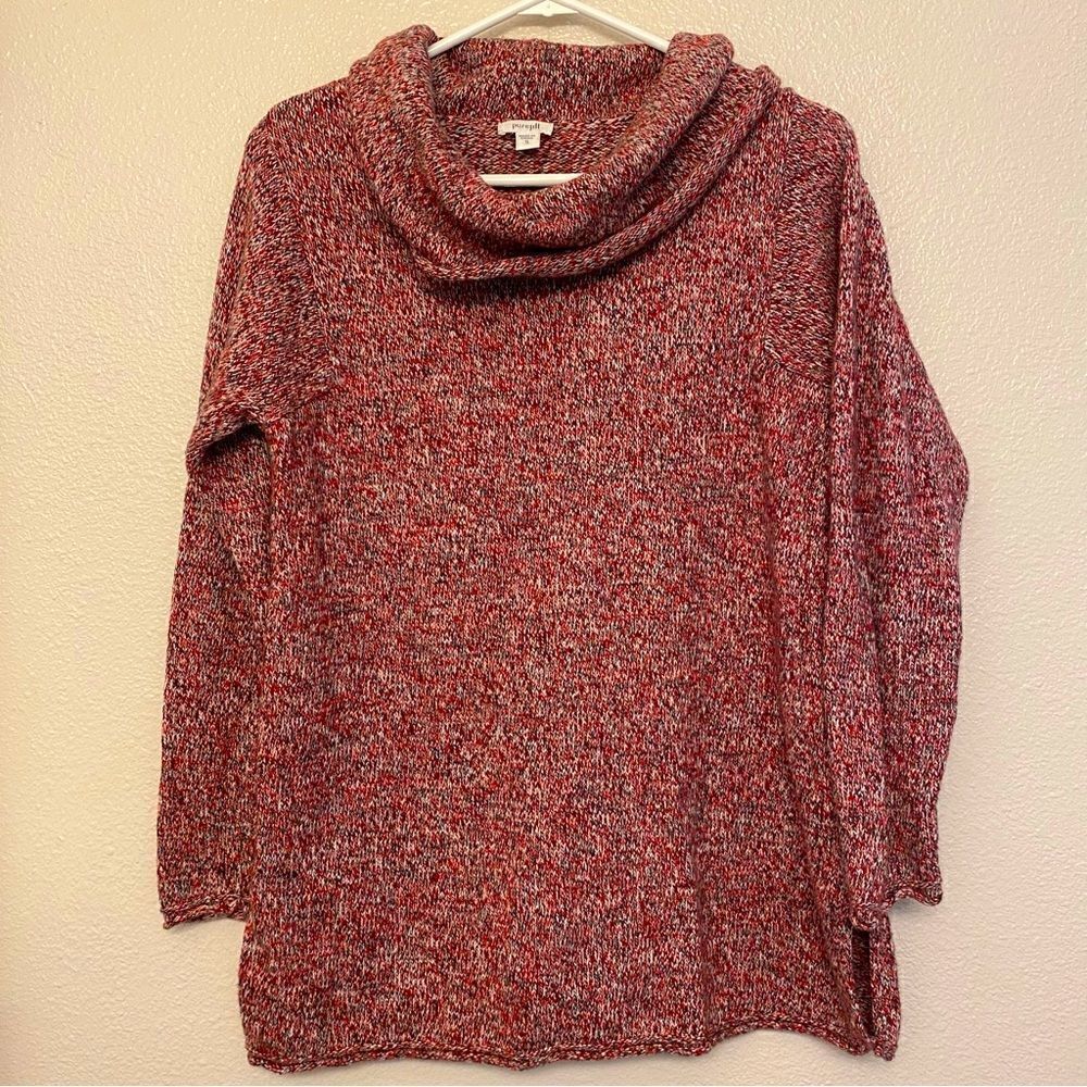 J. Jill pure red Multi-colored cowl Neck Wool Blend Tunic knit chunky Sweater S